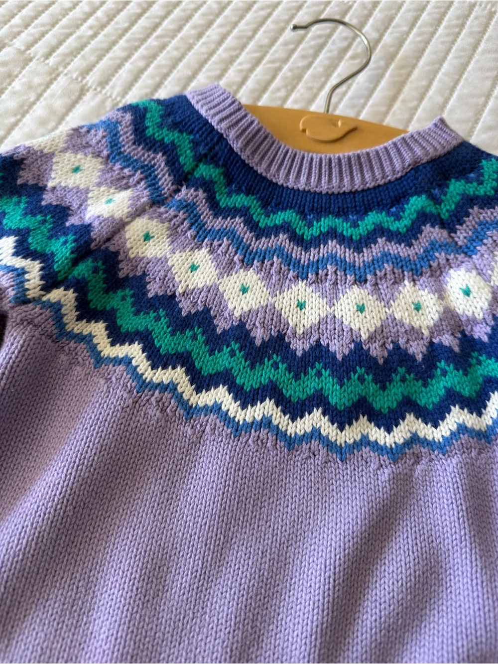 Primary Lavender Fair Isle Knit Sweater | Oshkosh Wide Leg Cuff Jeans đź’ś - Picture 8 of 13